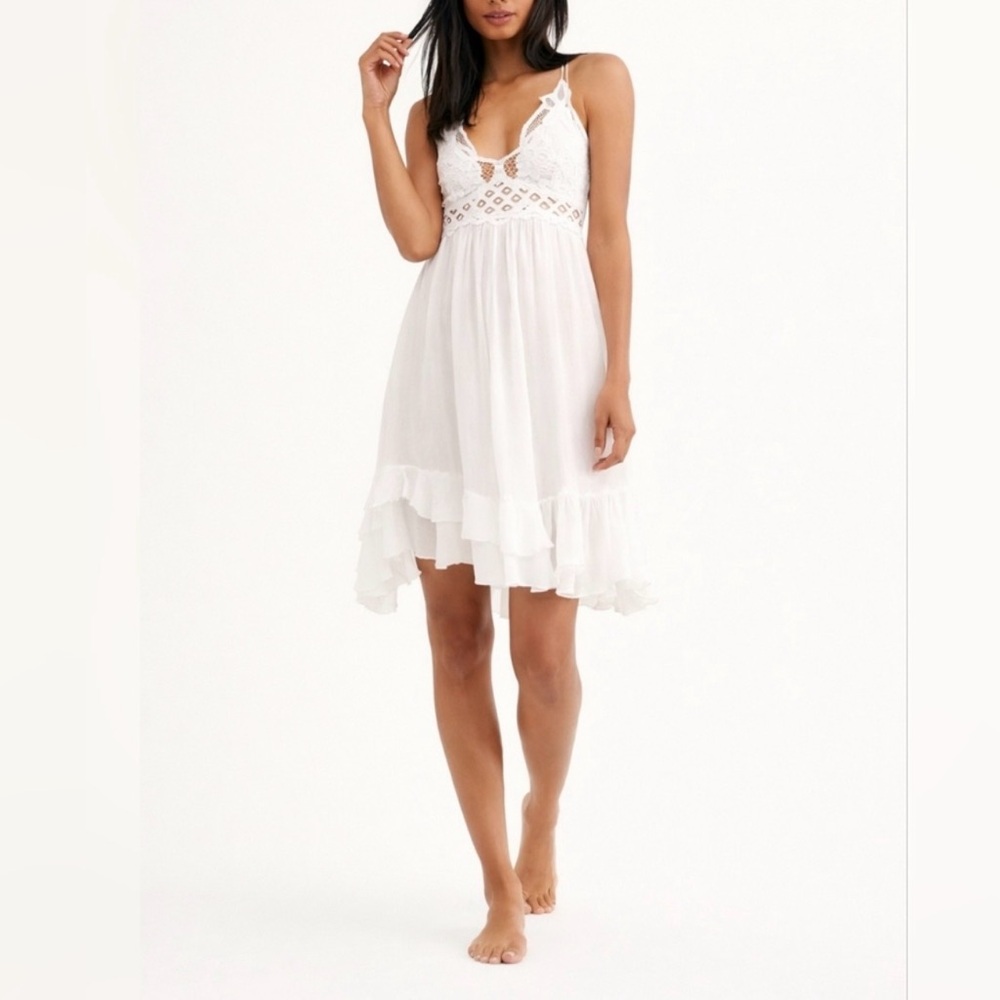 Free People FP One Adella White Summer Dress Size Small Laced Ruffled